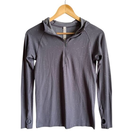 Lululemon Swiftly Tech Top Hooded 1/2 Zip Size 8 Nebula / White Gray - Picture 3 of 13